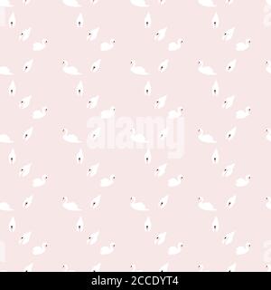 Swan seamless pattern on pink background, vector illustration Stock Vector