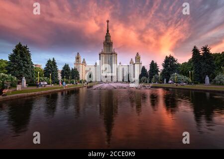 Moscow,Russia - June 15, 2020 :the Moscow Lomonosov State University on golden hour. Stock Photo