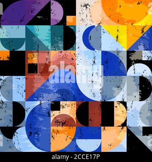 abstract geometric background pattern, retro/vintage style, with circles, squares, strokes and splashes Stock Vector