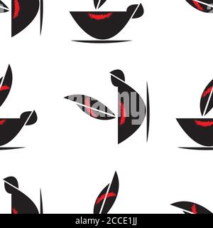 Seamless pattern with cup of black coffee and red lipstick Stock Vector