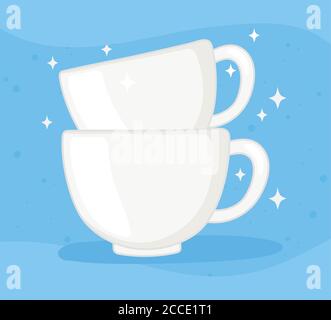 plastic or glass cups bottles mockups, ceramic coffee cups empty vector illustration Stock Vector