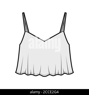 Cropped camisole top technical fashion illustration with sweetheart neck, flare hem, loose silhouette, adjustable straps. Flat tank apparel template front grey color. Women men unisex CAD mockup Stock Vector