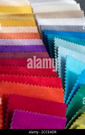 Gradient colored velvet luxury fabric samples sorted in abstract way Stock Photo