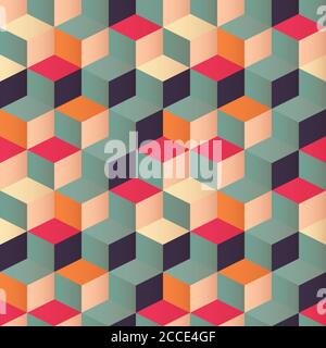 Geometric seamless pattern with colorful squares in retro design, vector illustration Stock Vector