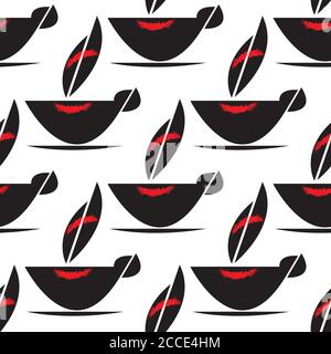 Seamless pattern with cup of black coffee and red lipstick Stock Vector