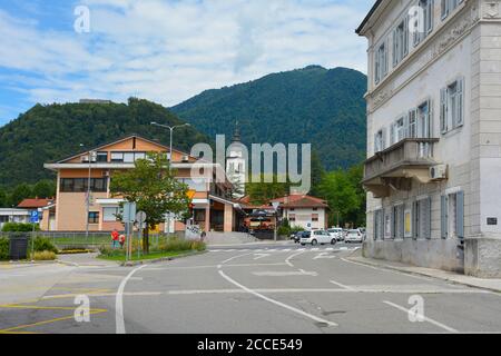 Tolmin, Slovenia - July 26 2020. One of the main crossroads in Tolmin in the Primorska region of western Slovenia Stock Photo