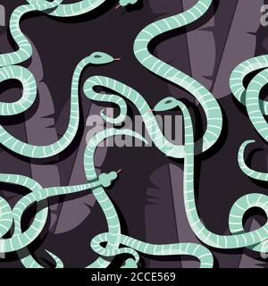 Seamless pattern with colorful intertwined striped rain forest snakes, vector illustration Stock Vector