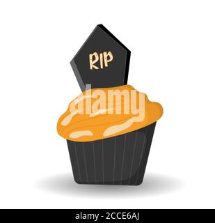 Spooky muffin or Halloween cupcake, HALLOWEEN RECEPTION. DESSERTS. Party on October 31st. Vector illustration Stock Vector