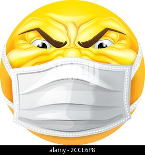 Angry Emoticon Emoji PPE Medical Mask Face Icon Stock Vector