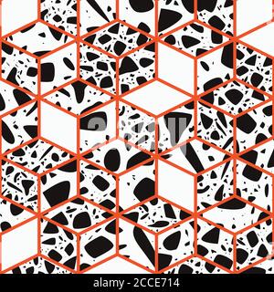 Terrazzo seamless pattern design with hand drawn rocks with honeycomb pattern. Abstract modern background, flat vector illustration Stock Vector