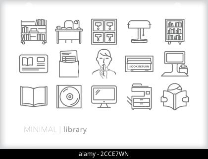 Set of library icons for using reference, fiction and nonfiction resources at a public library Stock Vector