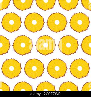 Fruit seamless pattern, pineapple slices on white background. Summer vibrant design. Exotic tropical fruit. Colorful vector illustration Stock Vector