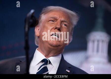 United States President Donald J. Trump speaks at the 2020 Council for National Policy Meeting at the Ritz Carlton in Arlington, VA on Thursday, August 20, 2020. Credit: Tasos Katopodis/Pool via CNP /MediaPunch Stock Photo