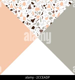 Terrazzo pattern design with hand drawn rocks and geometric shapes. Abstract modern background, flat vector illustration Stock Vector
