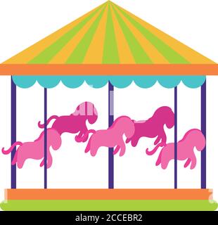 carousel mechanical fairground attraction flat style icon vector illustration design Stock Vector