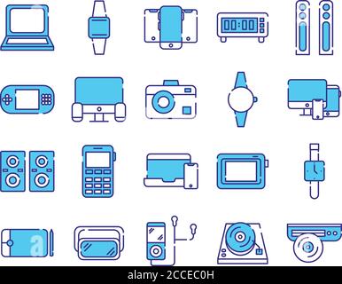 bundle of twenty devices electronics set icons vector illustration design Stock Vector
