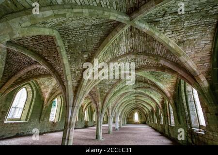 Vaulted ceilings in Fountains Abbey ruined Cistercian monastery, Yorkshire, England Stock Photo