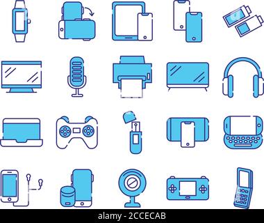 bundle of twenty devices electronics set collection icons vector illustration design Stock Vector