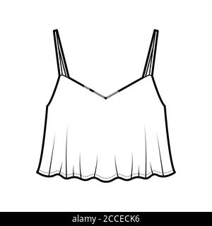 Cropped camisole top technical fashion illustration with sweetheart neck, flare hem, loose silhouette, adjustable straps. Flat tank apparel template front white color. Women men unisex CAD mockup Stock Vector