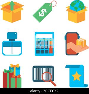 bundle of nine shopping set icons vector illustration design Stock Vector