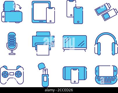 bundle of twelve devices electronics set icons vector illustration design Stock Vector