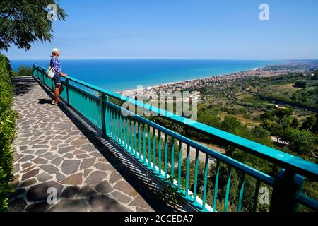 Silvi Marina and the Adriatic Sea seen from Silvi Paese, Abruzzo, Italy. The view is looking south east down the coast towards Pescara. Stock Photo