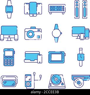 bundle of sixteen devices electronics set icons vector illustration design Stock Vector