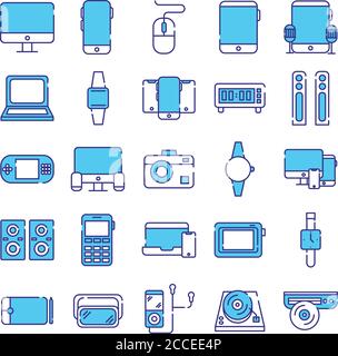 bundle of twenty five devices electronics set icons vector illustration design Stock Vector