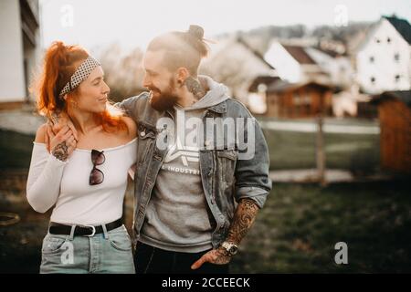 young hipster couple in love Stock Photo