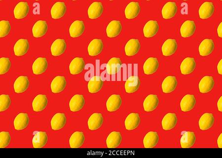 Seamless Pattern made with lemon fruit on red background. Stock Photo