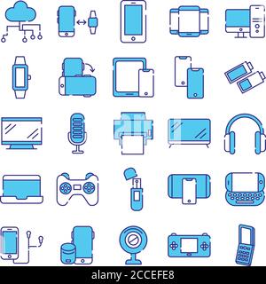 bundle of twenty five devices electronics set collection icons vector illustration design Stock Vector