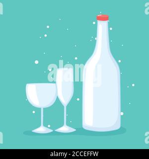 plastic or glass cups bottles mockups, glass bottle and glassware cups vector illustration Stock Vector