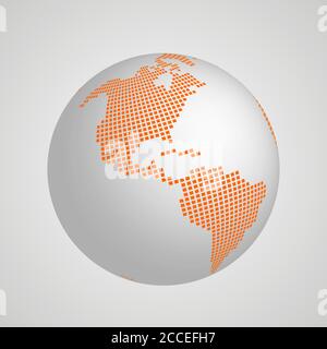 Vector planet Earth globe with orange squared map of continent America. 3D illustration with shadow and gradient background. Stock Vector