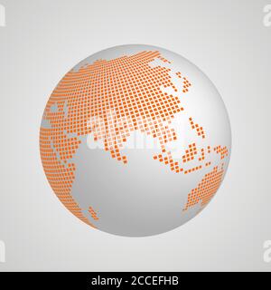 Vector planet Earth globe with orange squared map of continent Asia. 3D illustration with shadow and gradient background. Stock Vector