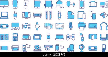 bundle of fifty devices electronics set icons vector illustration design Stock Vector