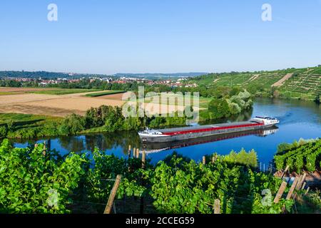 Germany, Baden-Württemberg, Kirchheim, Neckar, river boat Stock Photo