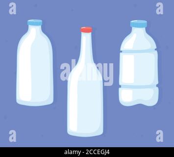 plastic or glass cups bottles mockups, plastic and glass bottles different uses vector illustration Stock Vector