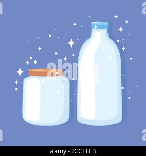 plastic or glass cups bottles mockups, glass bottle and jar with caps vector illustration Stock Vector