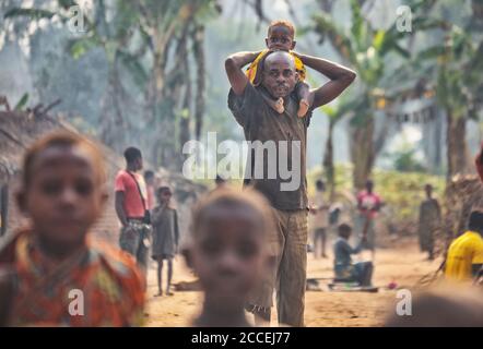 Baka pygmy tribe in Bayanga. Dzanga-Sanha Forest Reserve, Central African Republic Stock Photo