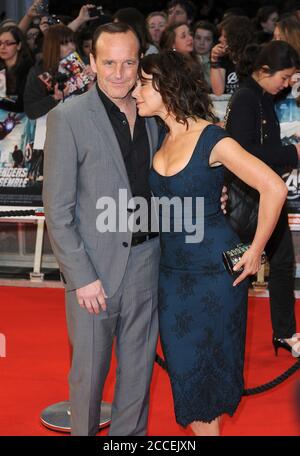 LONDON, UNITED KINGDOM - APRIL 19: Clark Gregg and Jennifer Grey attends the UK premiere of Marvel Avengers Assemble at Vue West End on April 19, 2012 in London, England.   People:    Clark Gregg and Jennifer Grey Stock Photo