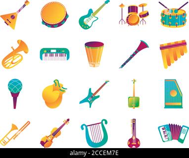 bundle of twenty musical instruments set collection icons vector ...