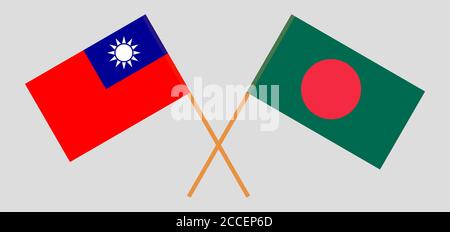 Crossed flags of Bangladesh and Taiwan. Official colors. Correct proportion. Vector illustration Stock Vector