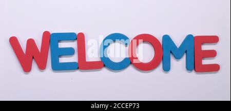 Word Welcome written with color sponge Stock Photo