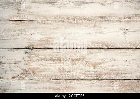 White brown painted weather washed vertical wood texture background. Top view surface of the table to shoot flat lay. Stock Photo