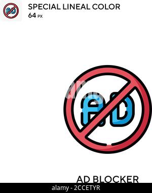 Ad blocker Special lineal color icon. Illustration symbol design template for web mobile UI element. Stock Vector