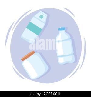 plastic or glass cups bottles mockups, plastic bottle and other containers vector illustration Stock Vector