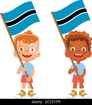 Botswana flag in hand. Children holding flag. National flag of Botswana vector Stock Vector