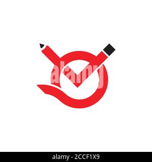 circle geometric with check mark pencil logo Stock Vector