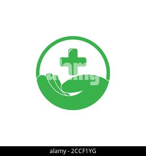 hand care plus medical symbol logo vector Stock Vector