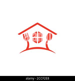 home spoon fork restaurant symbol logo vector Stock Vector